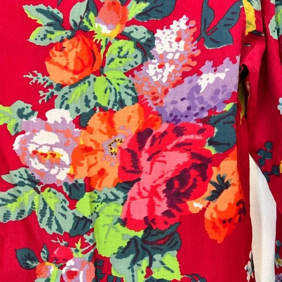 Etro Red Floral 100% Cotton Long Sleeves Lightweight Button Down Collared Top 40 - Picture 5 of 8